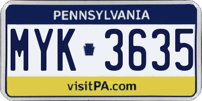 PA license plate MYK3635
