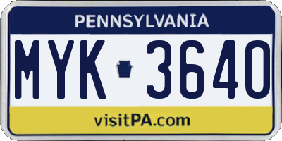 PA license plate MYK3640