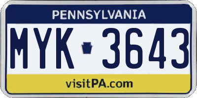 PA license plate MYK3643