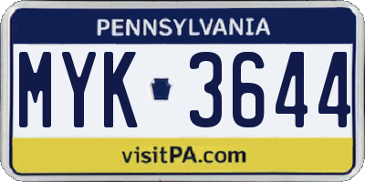 PA license plate MYK3644