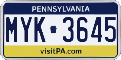 PA license plate MYK3645