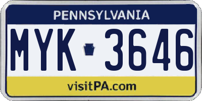 PA license plate MYK3646