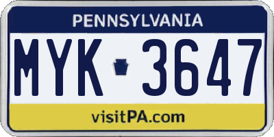 PA license plate MYK3647