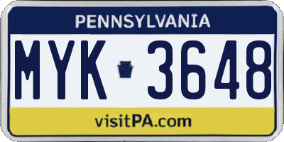 PA license plate MYK3648