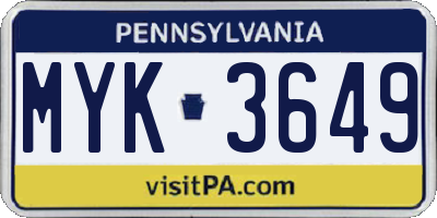PA license plate MYK3649