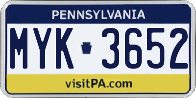 PA license plate MYK3652