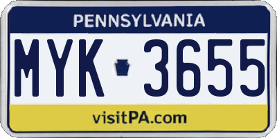 PA license plate MYK3655