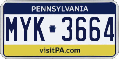 PA license plate MYK3664