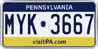 PA license plate MYK3667
