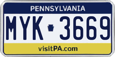 PA license plate MYK3669