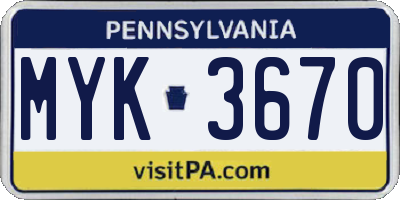 PA license plate MYK3670