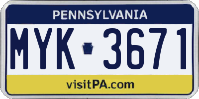 PA license plate MYK3671