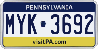 PA license plate MYK3692