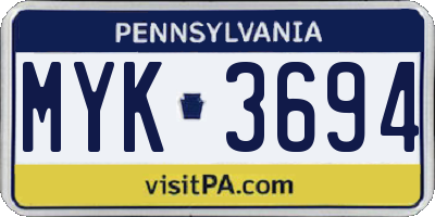 PA license plate MYK3694
