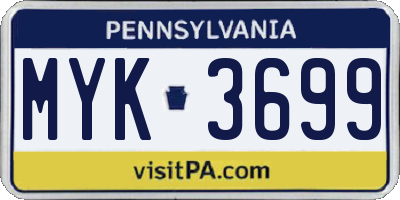 PA license plate MYK3699