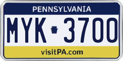 PA license plate MYK3700