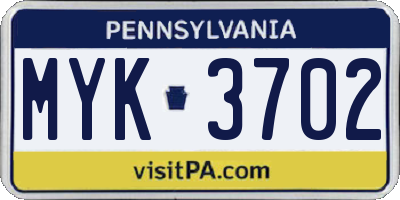PA license plate MYK3702