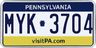 PA license plate MYK3704