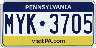 PA license plate MYK3705