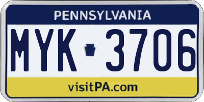 PA license plate MYK3706