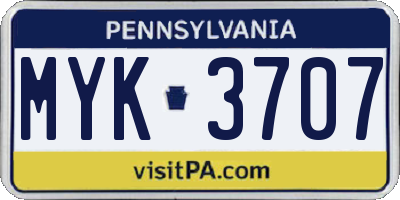 PA license plate MYK3707
