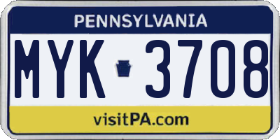 PA license plate MYK3708
