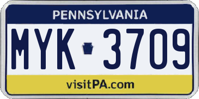 PA license plate MYK3709