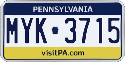PA license plate MYK3715