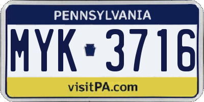 PA license plate MYK3716