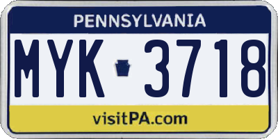 PA license plate MYK3718