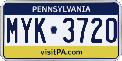 PA license plate MYK3720