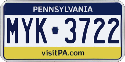 PA license plate MYK3722