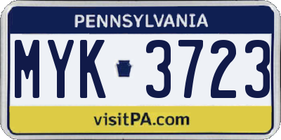 PA license plate MYK3723
