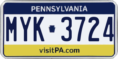 PA license plate MYK3724