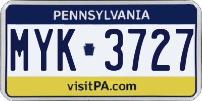 PA license plate MYK3727