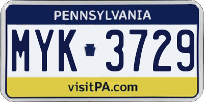 PA license plate MYK3729