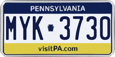 PA license plate MYK3730