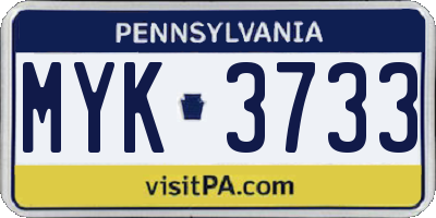 PA license plate MYK3733