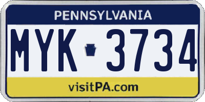 PA license plate MYK3734