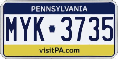 PA license plate MYK3735