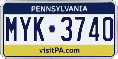 PA license plate MYK3740