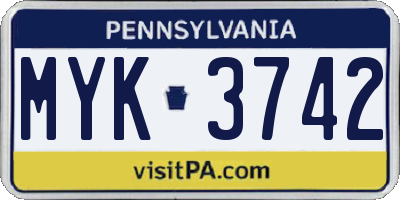 PA license plate MYK3742