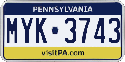 PA license plate MYK3743
