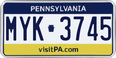 PA license plate MYK3745