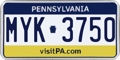 PA license plate MYK3750