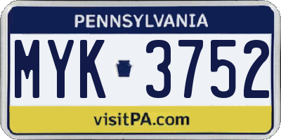 PA license plate MYK3752