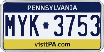 PA license plate MYK3753