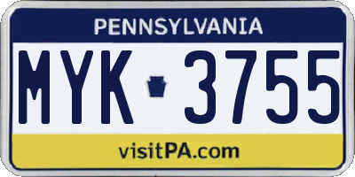 PA license plate MYK3755