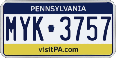 PA license plate MYK3757