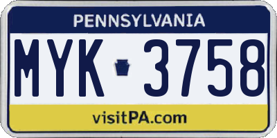 PA license plate MYK3758